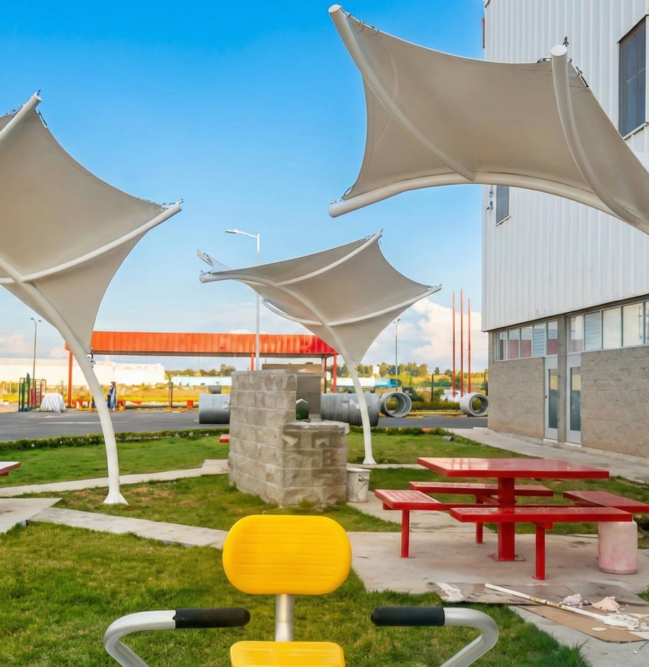 Toldo arquitectónico para áreas recreativas en Parque Industrial Tlaxcala